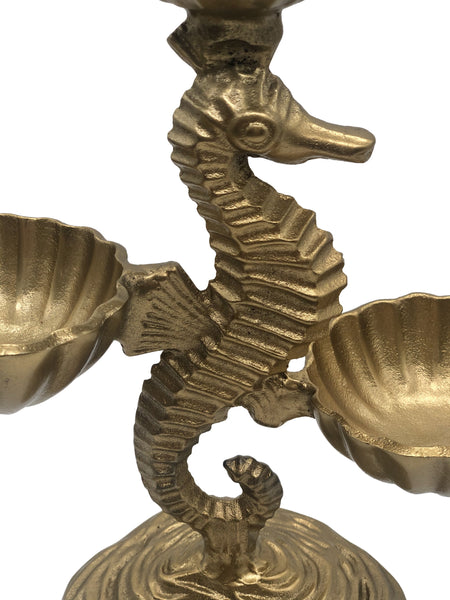 Daisy 3 Bowl Seahorse Stand, Gold (12"x10.5"x5")