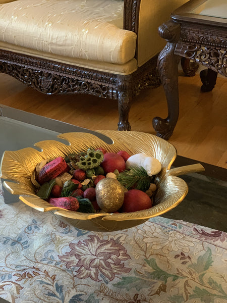Amber Leaf Bowl, Gold (17"x12"x5")