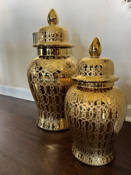 Hudson Gold Ceramic Scroll Ginger Jar (Multiple sizes)