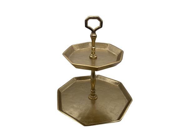 Douglas Gilded 2-Tier Octagon Stand, Brass (11"x11"x14")