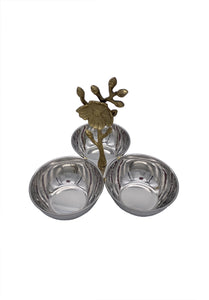 Benji 3-Bowls w/Bras Floral Hnd, Brass (7"x7"x10")