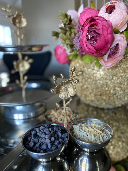 Benji 3-Bowls w/Bras Floral Hnd, Brass (7"x7"x10")