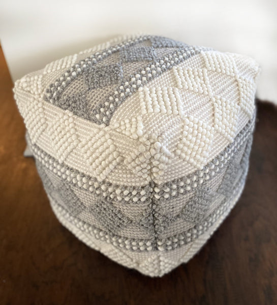 Ally Pouf Ivory/Grey 18"x18"x18"