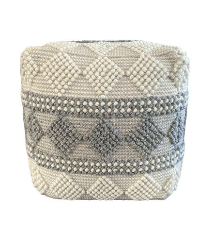 Ally Pouf Ivory/Grey 18"x18"x18"